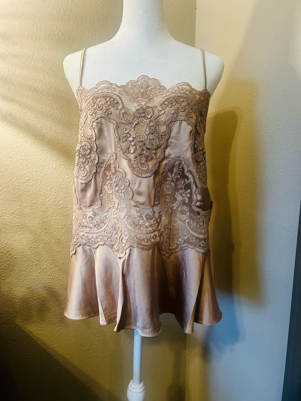 H&M Edition Lace Inset Satin Peplum Cami Top Nude M